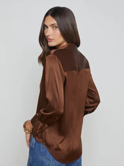 L'agence Dani Silk Charmeuse Blouse In Hot Fudge