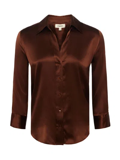 L'agence Dani Silk Charmeuse Blouse In Hot Fudge