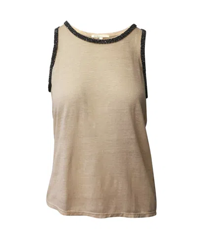 Maje Tank Top Jewel Neckline In Beige Linen In Beige
