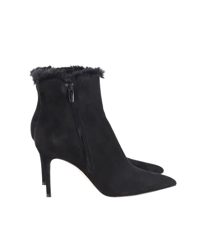 Gianvito Rossi Fur Lined Ankle Boots In Black Suede In Black