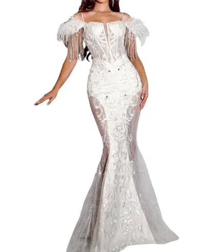 Portia And Scarlett Feathered Glitter Maxi Dress In White In White