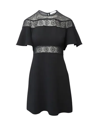 Shop Sandro Angie Embroidered Lace Mini Dress In Black Polyester