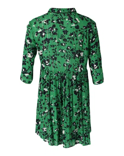Ba&sh Floral Button-front Gathered Skirt Mini Dress In Green Viscose In Green