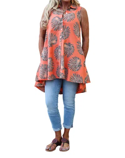 Nu-look Palm Leaf High Low Top In Tropical Sunset Orange In Multi