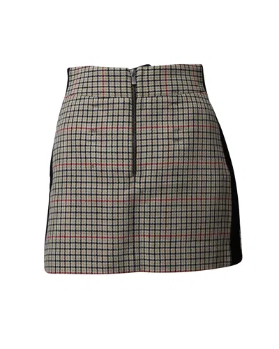 Maje Check Mini Skirt With Black Side Seam Panel In Beige Cotton In Beige