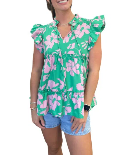 Umgee Floral Fantasy Babydoll Top In Green Mix In Multi