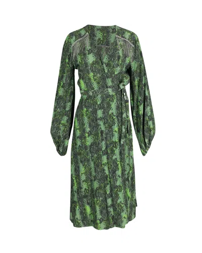 Rotate Birger Christensen Kira Crystal-embellished Snake-print Wrap Dress In Green Crepe Viscose In Green