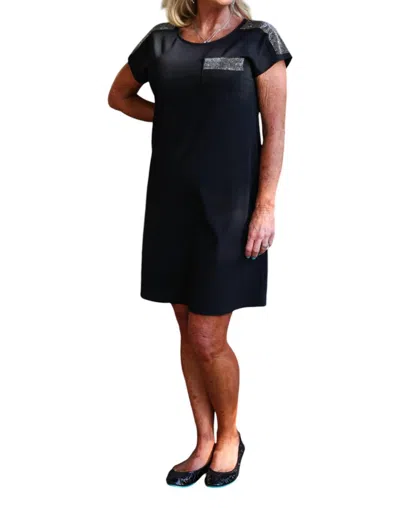 Nu-look Sequin Chic Knit T-shirt Dress In Black In Black