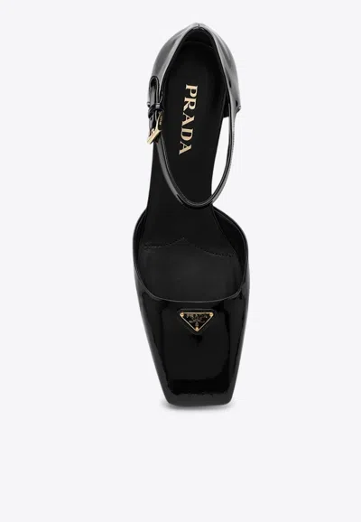 Prada Womens Black Brand-plaque Patent-leather Mary Jane Courts