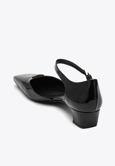 Prada Womens Black Brand-plaque Patent-leather Mary Jane Courts