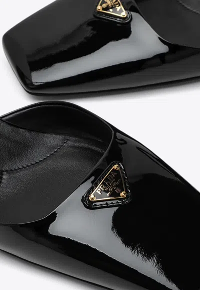 Prada Womens Black Brand-plaque Patent-leather Mary Jane Courts