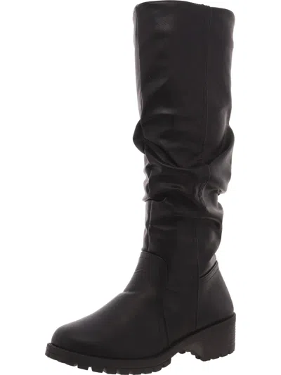 Olivia Miller Womens Faux Leather Round Toe Mid-calf Boots In Black