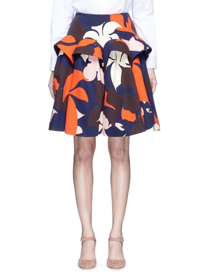 Shop Delpozo Ruffle Trim Abstact Floral Print Skirt
