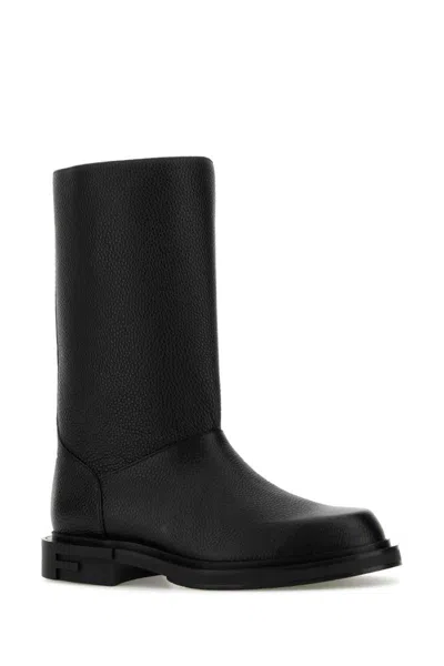 Fendi Leather Frame Boots In Black