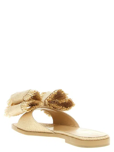 Mach&mach Cadeau Raffia Bow Flat Slide Sandals In Beige
