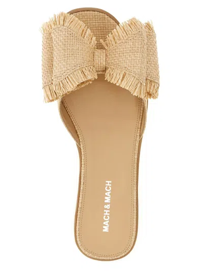 Mach&mach Cadeau Raffia Bow Flat Slide Sandals In Beige