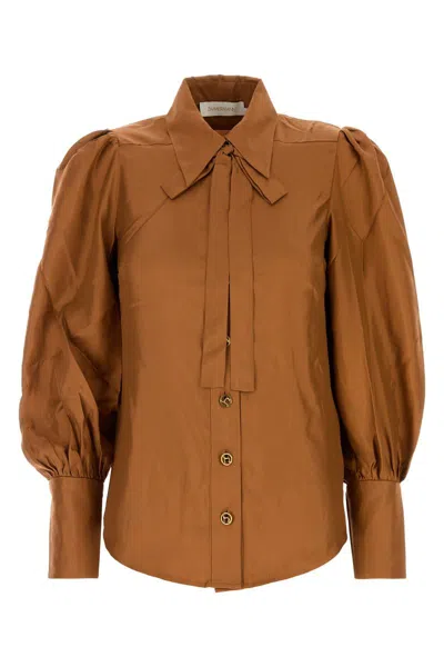 Zimmermann Illustration Blouson Shirt In Brown