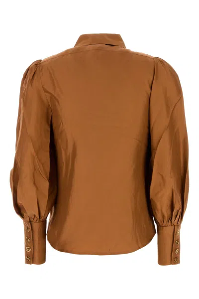 Zimmermann Illustration Blouson Shirt In Brown