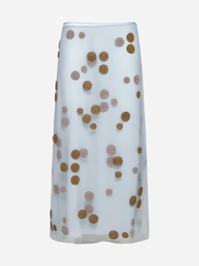 Fendi Tulle Skirt With All-over Macro Polka-dot Motif In Light Blue