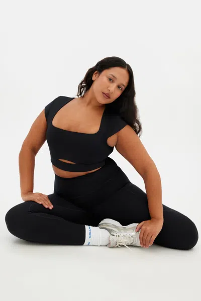 Girlfriend Collective Black Farrah Cap Sleeve Bra