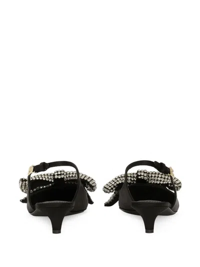 Dolce & Gabbana Satin Sling-back With Rhinestone Embroidery In Black