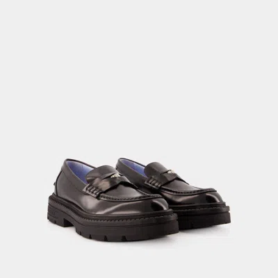 Versace Loafers Calf Leather Flat Shoes In Black