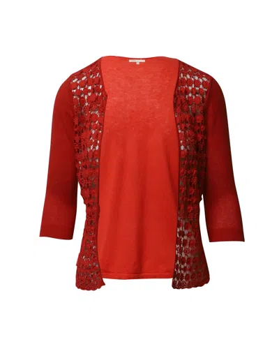 Maje Crocheted Cardigan In Red Cotton In Red