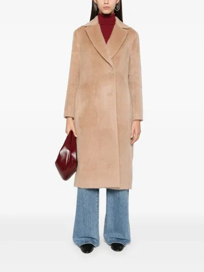 Peserico Double-breasted Alpaca-wool Blend Coat In Brown