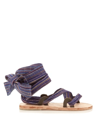 Brother Vellies Zanzibar Bovine Ankle-wrap Sandals In Tonal Purple And Multicoloured Striped