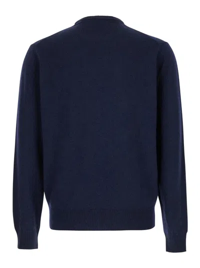 Plain Girocollo In Lana Seta Cachemire In Blue