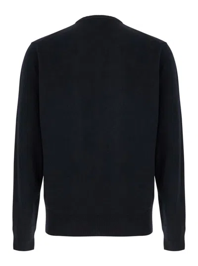 Shop Plain Dark Blue Crewneck Sweater In Merino Wool And Silk Blend Man