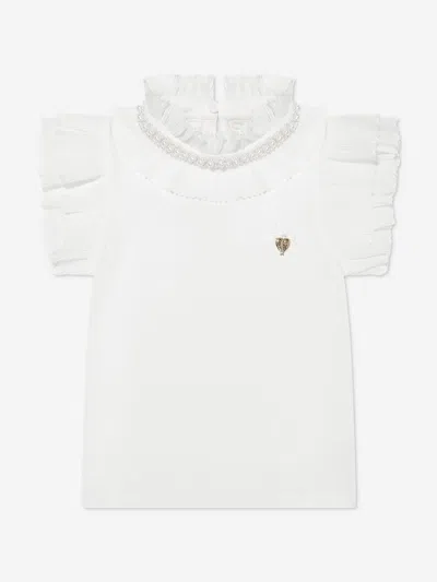 Angel's Face Angels Face Girls Pearlee Pleated Pearl Collar Top In White
