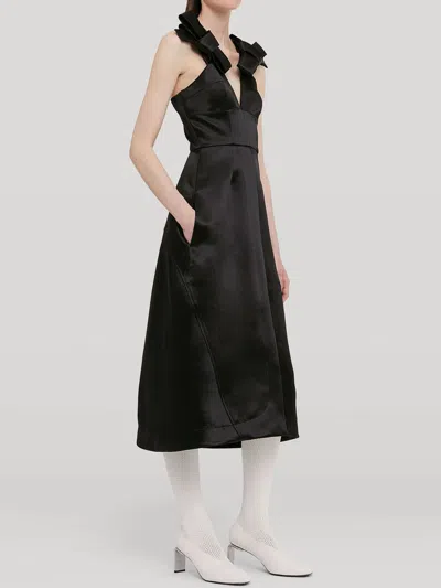 Jil Sander Black Satin Dress In Black