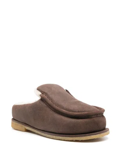Jw Anderson J. W. Anderson Brown Suede Mules With Cozy Fur Interior And Embossed Seams In Brown