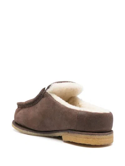 Jw Anderson J. W. Anderson Brown Suede Mules With Cozy Fur Interior And Embossed Seams In Brown