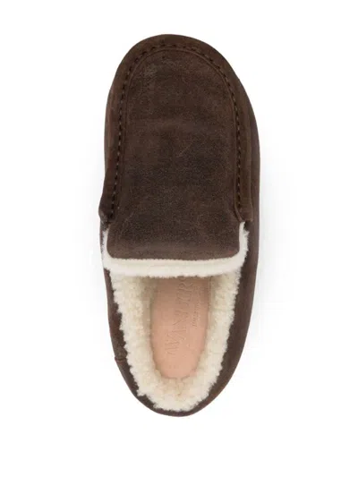 Jw Anderson J. W. Anderson Brown Suede Mules With Cozy Fur Interior And Embossed Seams In Brown