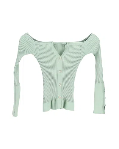 Jacquemus Tordu Cold-shoulder Ribbed-knit Cardigan In Green Viscose In Green