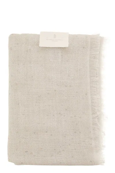 Brunello Cucinelli Diamond Cashmere And Silk Scarf In Pearl