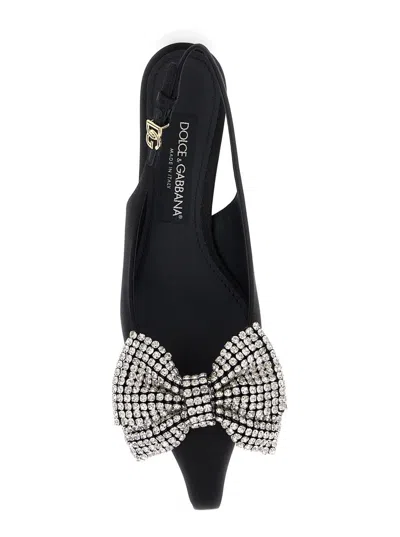 Dolce & Gabbana Satin Sling-back With Rhinestone Embroidery In Black