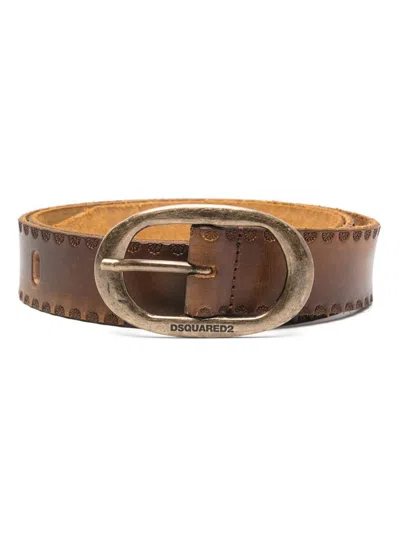 Dsquared2 Vintage Buckle Belt In Cognac+ottone Vecchio