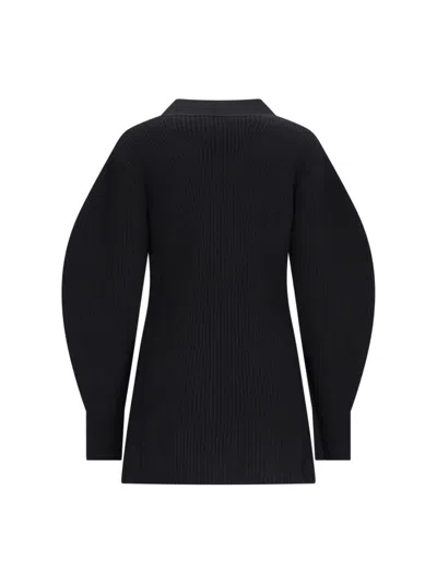 Jil Sander Black Wool Cardigan With Buttons In Black