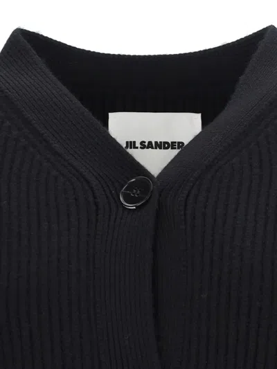 Jil Sander Black Wool Cardigan With Buttons In Black
