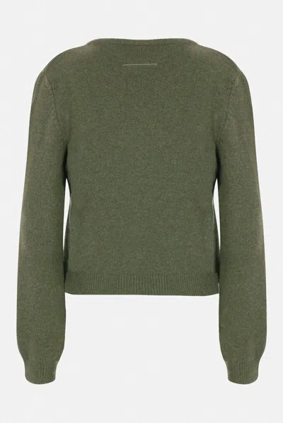Mm6 Maison Margiela Crewneck Knitwear With Cut-outs And Ribbed Trims In Green