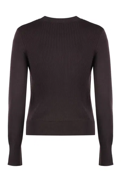 Shop Pinko Diraspatura Crew-neck Wool Sweater In Brown