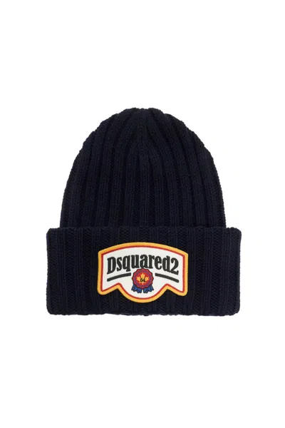 Dsquared2 "beanie Hat With Patch Logo In Blue