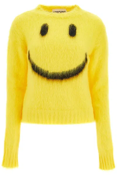 Shop Moschino Mohair Smiley Pullover In Yellow