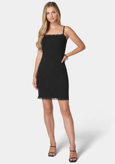 Bebe Rib Midi Dress With Lace Trim In Black