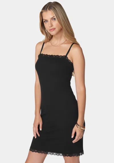 Bebe Rib Midi Dress With Lace Trim In Black