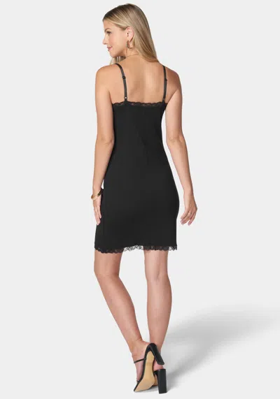 Bebe Rib Midi Dress With Lace Trim In Black