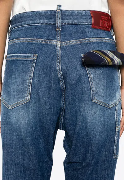 Dsquared2 Boston Embellished Cropped Jeans In Navy